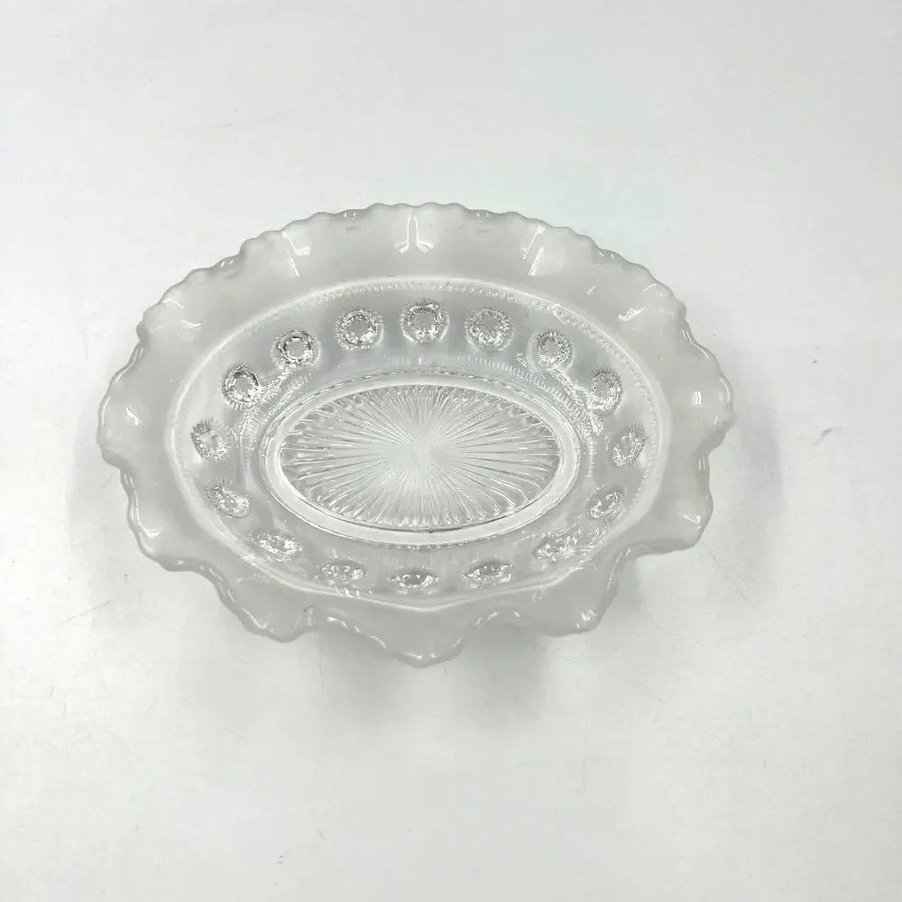 Vintage Clear Crystal Ribbon Hobnail Pattern Trinket Candy‎ Serving Dish